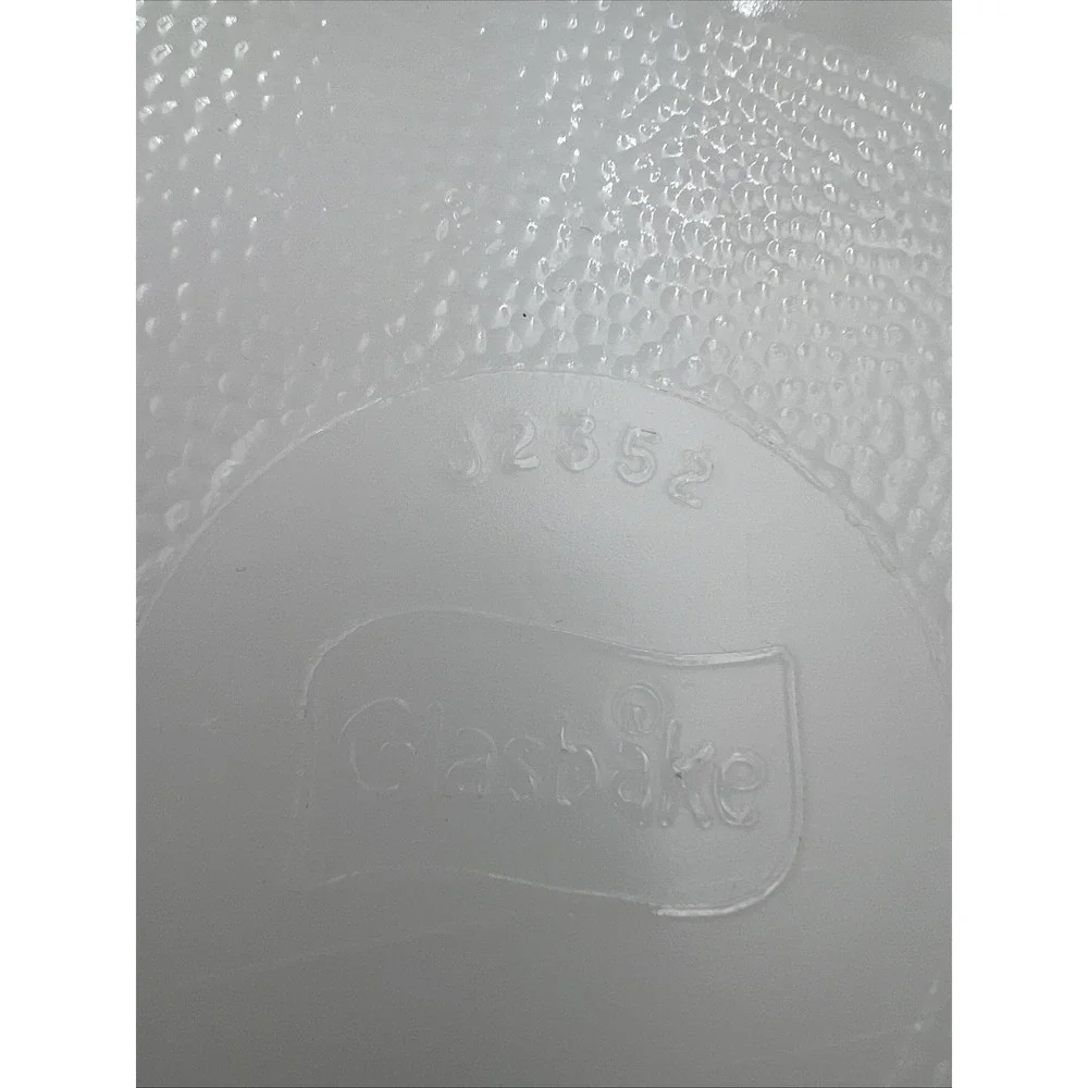 Vintage Glasbake Casserole Dish Milk Glass Divided Green Daisy Pattern J2352